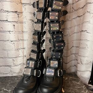 Demonia Black Platform Boots with Silver Buckles